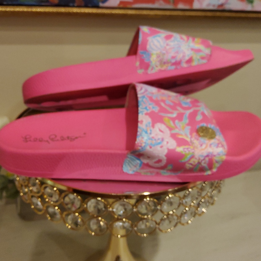 Lilly Pulitzer Pink Floral Slide Sandals - Comfortable Ladies' Summer Slides - Picture 3 of 8
